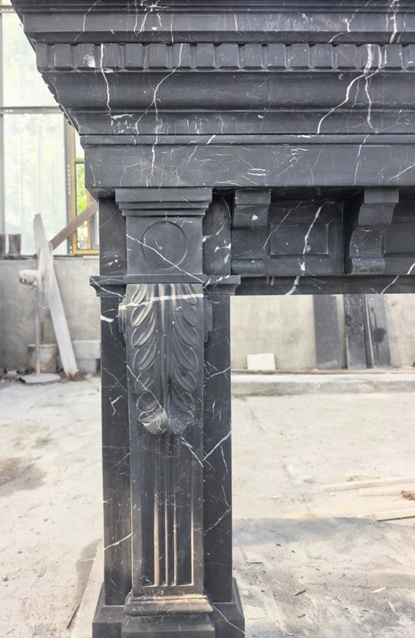Black Marquina Marble Fireplace