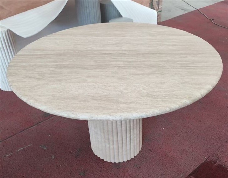 Round beigeTravertine Dining Table