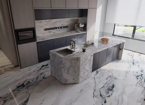 Biele mramorové kuchynské dosky